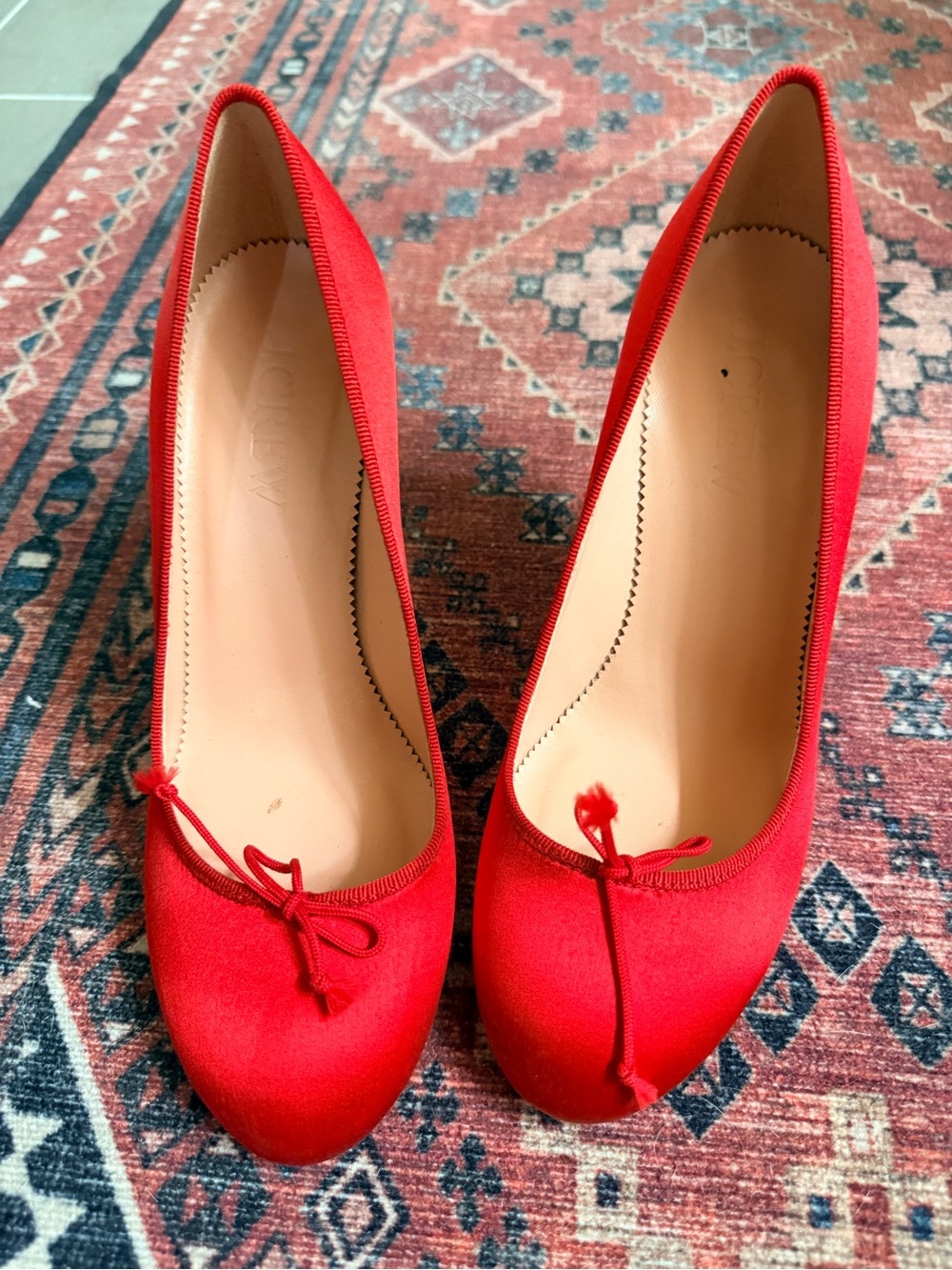 J Crew Red Ballet Pump Heels - Women's Classic Round-Toe Pumps